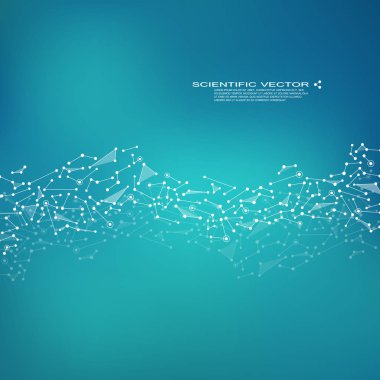 Molekülün Dna ve nöronlar vektör. Moleküler yapısı. Bağlantılı çizgilerin noktalı. Genetik kimyasal bileşikler. Kimya, tıp, bilim, teknoloji kavramı. Geometrik arka plan.