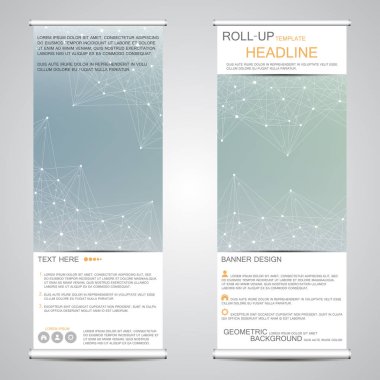 Roll-up banner tanıtımı ve yayın için duruyor. Geometrik arka plan. Vektör çizim
