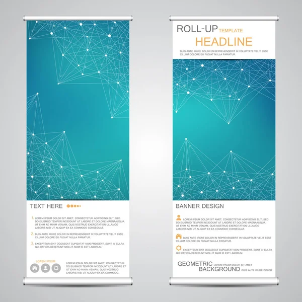 Roll-up banner significa apresentação e publicação. Fundo geométrico abstrato. Ilustração vetorial — Vetor de Stock