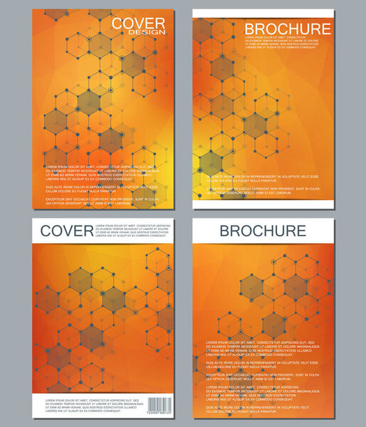 Set of business templates for brochure, flyer, cover magazine in A4 size. Structure molecule DNA and neurons. Geometric abstract background. Medicine, science, technology. Scalable vector graphics.