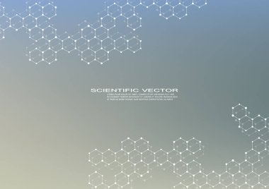 Altıgen molekül. Moleküler yapısı. Genetik ve kimyasal bileşikler. Kimya, tıp, bilim ve teknoloji kavramı. Geometrik arka plan. Atom, Dna ve nöronlar vektör.