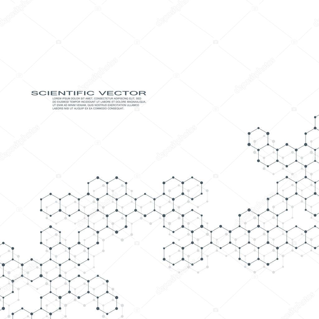 Hexagonal molecule DNA. Molecular structure of neurons system. Genetic and chemical compounds. Chemistry, medicine, science and technology concept. Geometric abstract background. Vector illustration