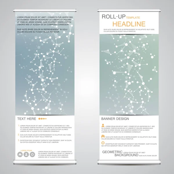 Roll-up banner staat voor presentatie en publicatie. Geometrisch abstracte achtergrond. Vectorillustratie — Stockvector