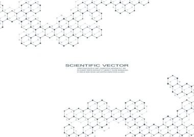 Altıgen molekül. Moleküler yapısı. Genetik ve kimyasal bileşikler. Kimya, tıp, bilim ve teknoloji kavramı. Geometrik arka plan. Atom, Dna ve nöronlar vektör.