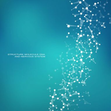 Molekülün Dna ve nöronlar vektör. Moleküler yapısı. Bağlantılı çizgilerin noktalı. Genetik kimyasal bileşikler. Kimya, tıp, bilim, teknoloji kavramı. Geometrik arka plan.
