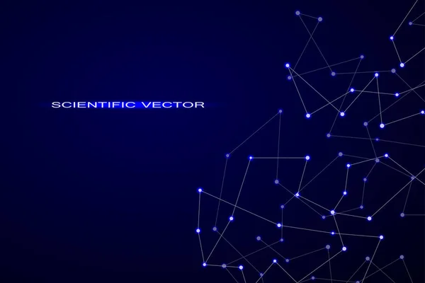 Estructura de partículas moleculares y átomo poligonal abstracto fondo tecnología y ciencia concepto vector ilustración — Vector de stock