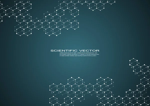 Estructura hexagonal de la molécula dna del sistema neuronal, compuestos genéticos y químicos, antecedentes médicos o científicos para banner o volante, ilustración vectorial — Vector de stock