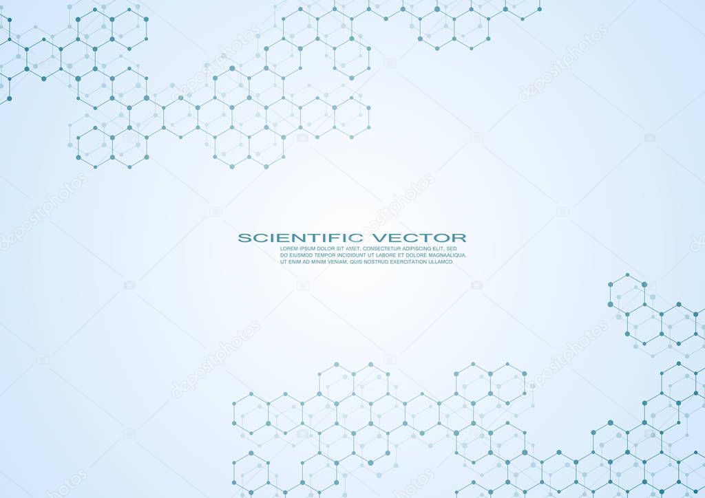 Hexagonal structure molecule dna of neurons system, genetic and chemical compounds, medical or scientific background for banner or flyer, vector illustration