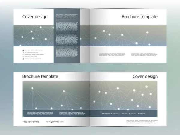 Схема шаблона прямоугольной брошюры, обложка, годовой отчет, журнал размером А4 с шестиугольной молекулярной структурой. Геометрический абстрактный фон. Векторная иллюстрация — стоковый вектор