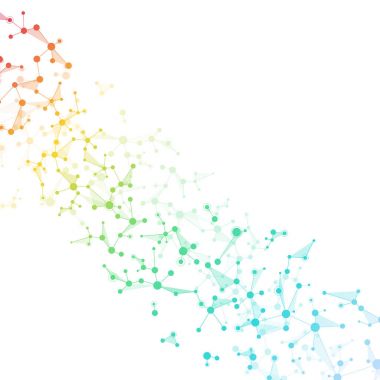 Yapısı molekül dna ve nöronlar, noktalar, genetik ve kimyasal bileşikler, illüstrasyon ile bağlantılı çizgilerin