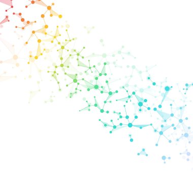 Molekül yapısı dna ve nöronlar, noktalar, genetik ve kimyasal bileşikler, illüstrasyon ile bağlantılı çizgilerin.