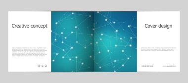 Dikdörtgen broşür şablonu düzeni, kapak, faaliyet raporu, moleküler arka plan ile A4 boyutunda dergisi. Vektör çizim