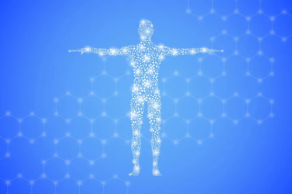 Menschlicher Körper mit Molekülen dna. Medizin, Wissenschaft und Technologie. Illustration — Stockfoto