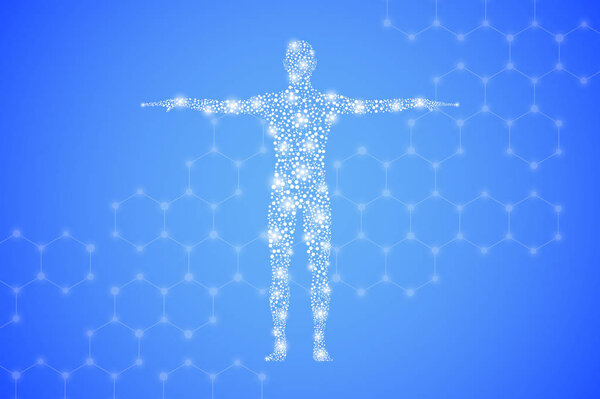 Human body with molecules DNA. Medicine, science and technology concept. Illustration