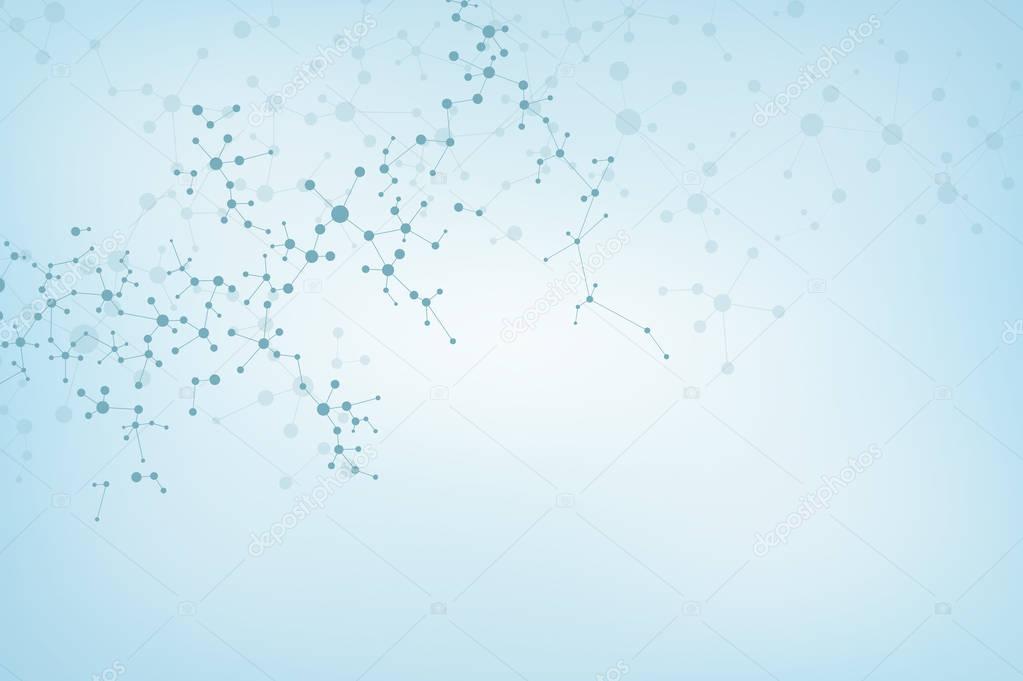 Molecule structure dna and neurons, connected lines with dots, genetic and chemical compounds, illustration.