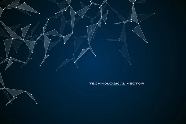 Estructura de partículas moleculares y átomo, fondo abstracto poligonal, concepto de tecnología y ciencia, ilustración vectorial . — Archivo Imágenes Vectoriales