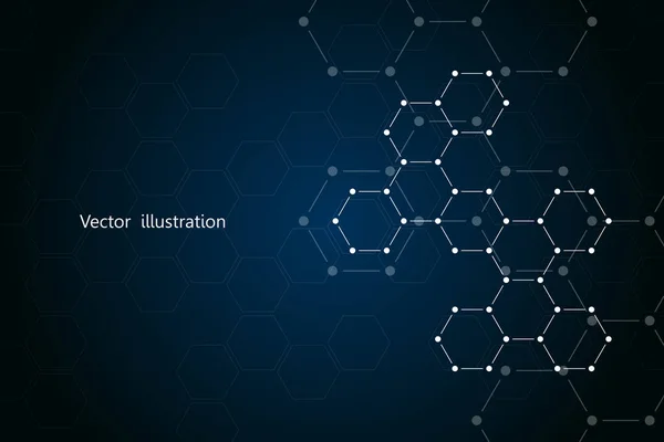 Résumé fond de molécule hexagonale, composés génétiques et chimiques, illustration vectorielle de concept scientifique ou technologique — Image vectorielle