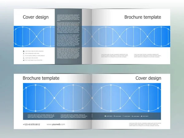 Схема шаблона прямоугольной брошюры, обложка, годовой отчет, журнал размером А4 с молекулярным фоном. Векторная иллюстрация — стоковый вектор