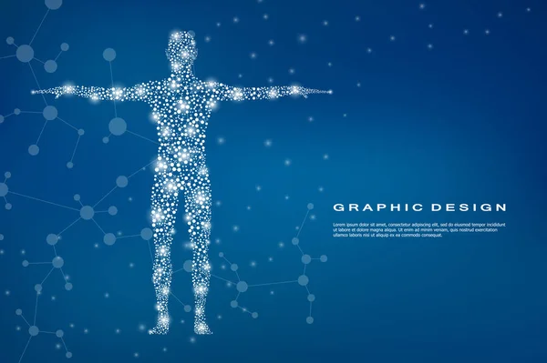 Resumen del cuerpo humano con moléculas de ADN. Concepto de medicina, ciencia y tecnología. Ilustración vectorial . — Vector de stock