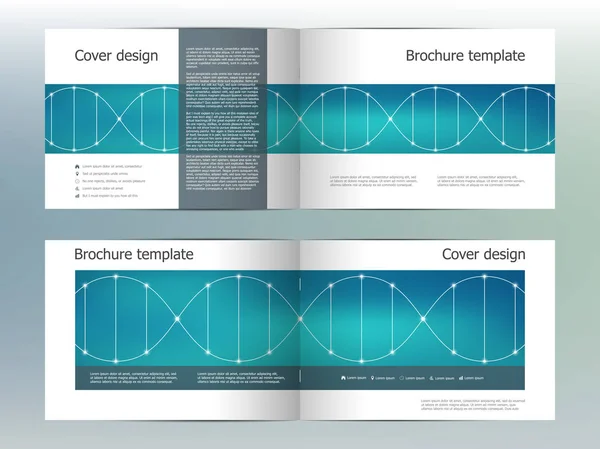 Схема шаблона прямоугольной брошюры, обложка, годовой отчет, журнал размером А4 с молекулярным фоном. Векторная иллюстрация — стоковый вектор