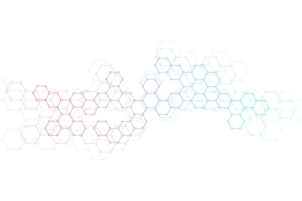 Abstrakte hexagonale Molekül Hintergrund, genetische und chemische Verbindungen System. geometrische Grafiken und verbundene Linien mit Punkten. wissenschaftliches und technologisches Konzept, Vektorillustration — Stockvektor