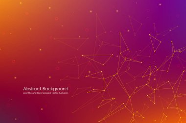 Fütüristik arka plan noktalar ve çizgiler, moleküler parçacıklar ve atomlar, poligonal lineer dijital doku, teknolojik ve bilimsel kavram, vektör çizim ile