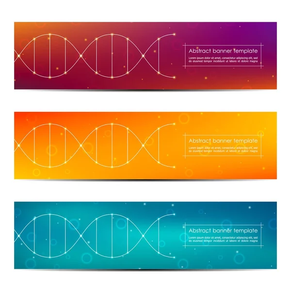 Diseño de banner abstracto, fondo de estructura de molécula de ADN, ilustración vectorial — Vector de stock