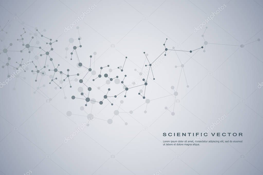 Abstract molecule background, genetic and chemical compounds, connected lines with dots, medical, technological and scientific concept, vector illustration