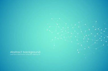 Noktalar ve çizgiler ile küresel ağ bağlantı. Poligonal lineer dijital doku, teknolojik ve bilimsel kavram, vektör çizim.