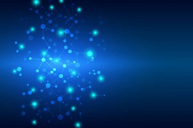 Soyut molekül arka plan, genetik ve kimyasal bileşikler, nokta ile bağlantılı çizgilerin, tıbbi, teknolojik ve bilimsel kavram, illüstrasyon.