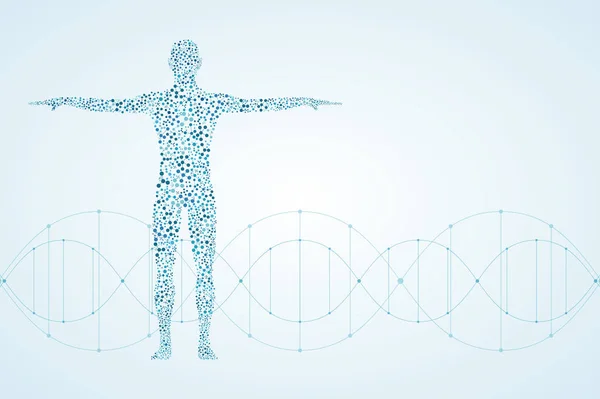 Dna の分子と抽象的な人間の体。薬、科学および技術のコンセプトです。図. — ストック写真