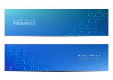 Teknolojik ve bilimsel afiş altıgen molekül ile dna. Poligonal arka plan. Bilim, teknoloji veya tıbbi kavramı. Vektör çizim.