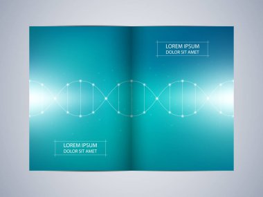 Dna molekülü arka plan, vektör çizim ile ikiye katlanmış broşür tasarımı.