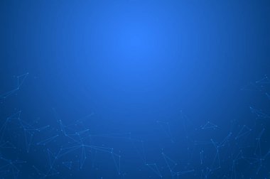 Fütüristik arka plan noktalar ve çizgiler, moleküler parçacıklar ve atomlar, poligonal lineer dijital doku, teknolojik ve bilimsel kavram, illüstrasyon.