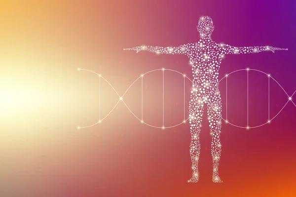 Abstract human body with molecules DNA. Medicine, science and technology concept. Illustration.