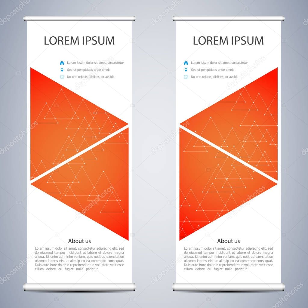 Abstract Roll up banner for presentation and publication. Science, technology and business templates. Square linear digital texture, technological and scientific concept, vector illustration.