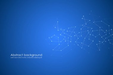 Fütüristik arka plan noktalar ve çizgiler, moleküler parçacıklar ve atomlar, poligonal lineer dijital doku, teknolojik ve bilimsel kavram, vektör çizim ile