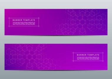 Teknolojik ve bilimsel afiş altıgen molekül ile dna. Poligonal arka plan. Bilim, teknoloji veya tıbbi kavramı. Vektör çizim.