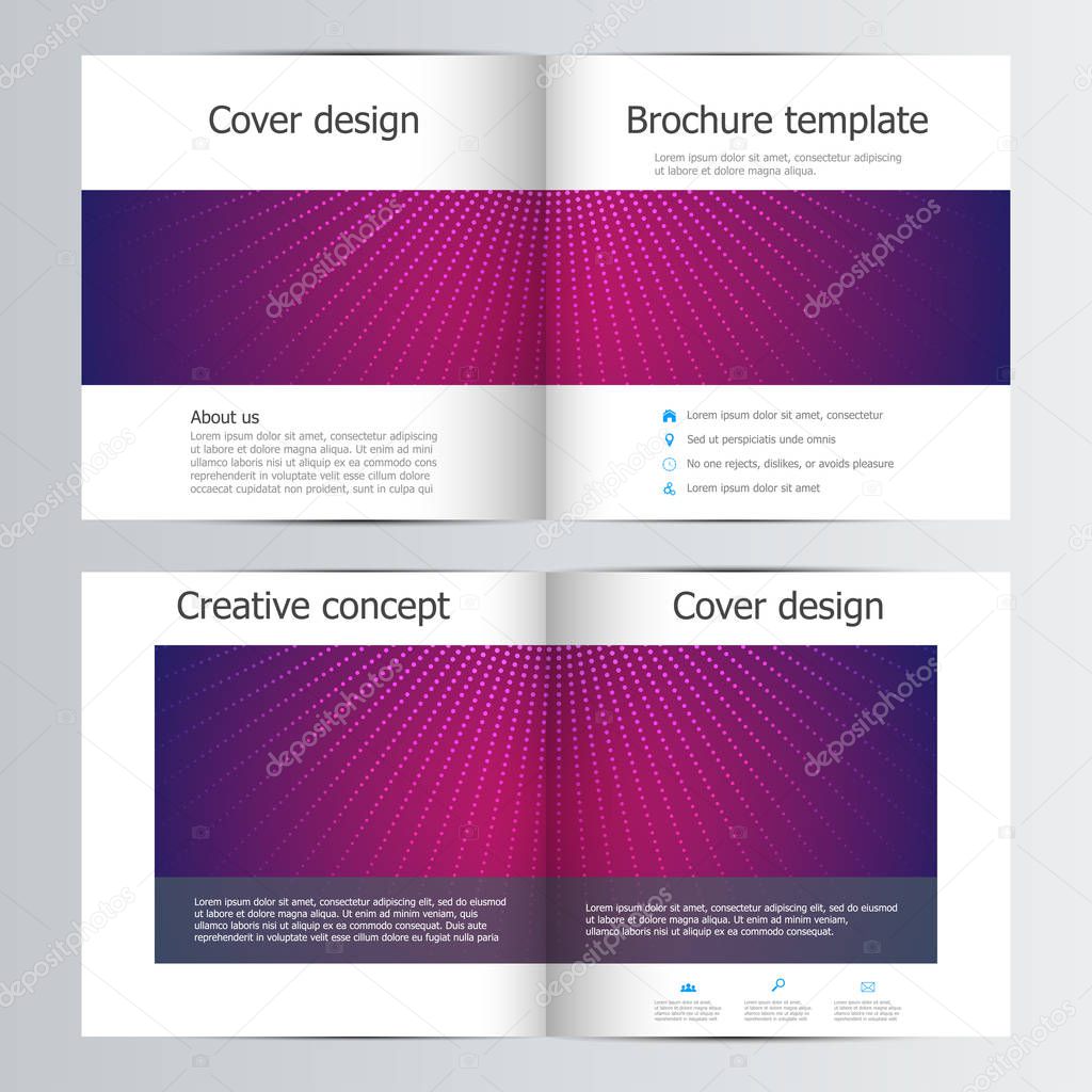 Bi-fold business brochure template with abstract background. Geometric graphics and connected lines with dots. Medical, technological and scientific concept. Vector illustration