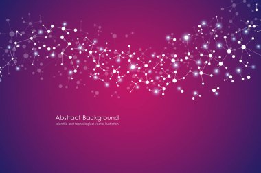 Vektör molekül arka plan, genetik ve kimyasal bileşikler. Noktalı, tıbbi, teknolojik ve bilimsel kavramı soyut bağlı çizgiler.