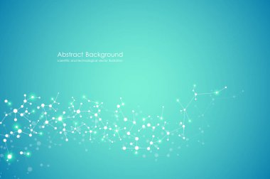 Vektör molekül arka plan, genetik ve kimyasal bileşikler. Noktalı, tıbbi, teknolojik ve bilimsel kavramı soyut bağlı çizgiler.