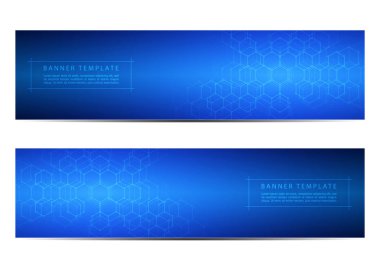 Altıgen molekül ile teknolojik ve bilimsel afiş. Geometrik arka plan. Bilim, teknoloji veya tıbbi kavramı. Vektör çizim.