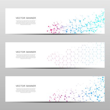 Bilim ve teknoloji afiş. DNA molekül yapısı arka plan. Bilimsel ve teknolojik bir kavram. Vektör çizim.