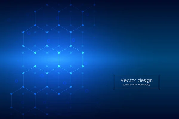 Resumo de base tecnológica e científica com hexágonos. Estrutura molécula e comunicação. Ciência, tecnologia e conceito médico. Ilustração vetorial . — Vetor de Stock