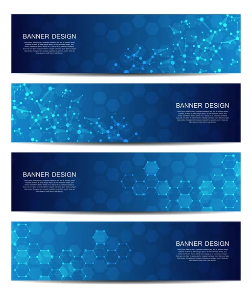 Science and technology banners. DNA molecule structure background. Scientific and technological concept. Vector illustration. — Stock Vector
