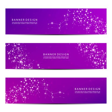 Bilim ve teknoloji afiş. DNA molekül yapısı arka plan. Bilimsel ve teknolojik bir kavram. Vektör çizim.