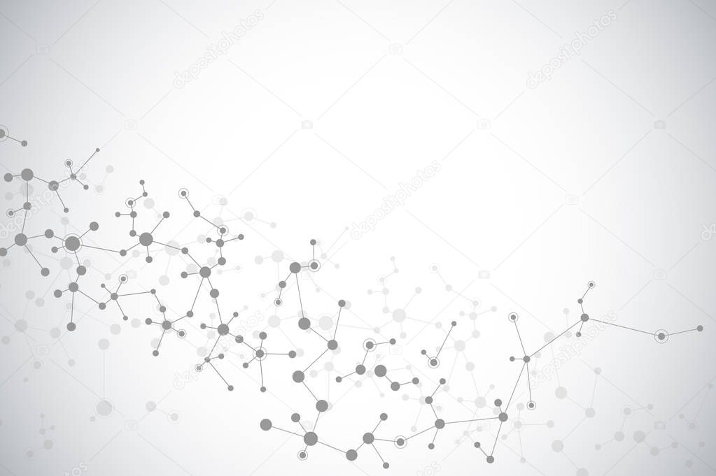Vector molecule background, genetic and chemical compounds. Abstract connected lines with dots, medical, technological and scientific concept.