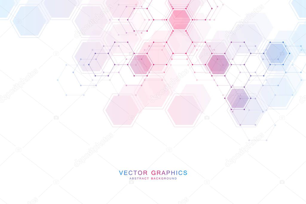 Abstract technology background with hexagons and molecules.