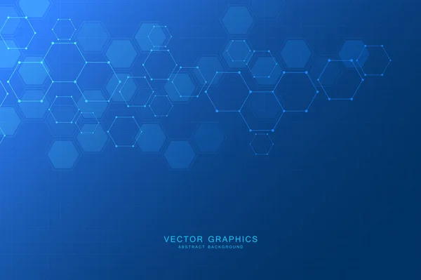 Fondo de tecnología abstracta con hexágonos y moléculas . — Vector de stock