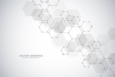 Tıbbi arka plan veya bilim vektör tasarımı. Moleküler yapısı ve kimyasal bileşikler. Geometrik ve poligonal arka plan.